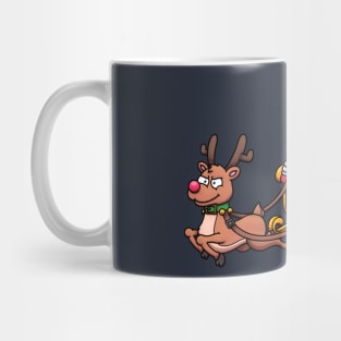 Cartoon Santa Claus And Elf Riding Sleigh With Reindeer Mug